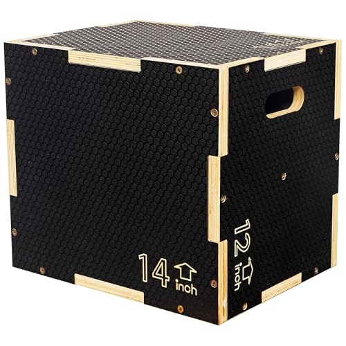 Fitvids 16" x 14" x 12" Non-Slip Wooden Plyo Box Jump Exercise Platform, Plyometric Workout Equipment for Home Gym, Training Step Box, Black - size: 16" x 14" x 12"