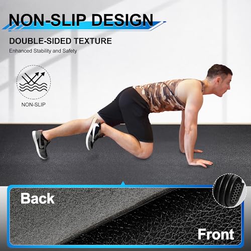 BesWin Large Exercise Mat 8' x 4'(8mm), Extra Thick Workout Mats for Home Gym Flooring, High Density Non-Slip Gym Mats Fitness Mat for Cardio, Weights, Jump Rope, Fitness - Use With or Without Shoes