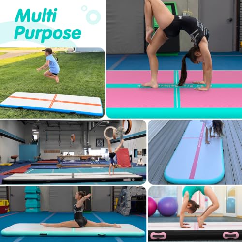 FINCOME Inflatable Gymnastics Mat Tumble Track Air Mats for Home with Pump - color: Black Green, size: 20ft*3.3ft*4inches(6m*1m*0.1m)
