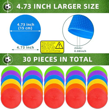 Poly Spot Markers 4 inch/9 inch Non-Slip Rubber Agility Training Markers Floor Dots Flat Field Cones for Football, Soccer, Basketball, School Exercise Drills, Dance Practice - style: 4.73 inch 30 Pcs (TPE)