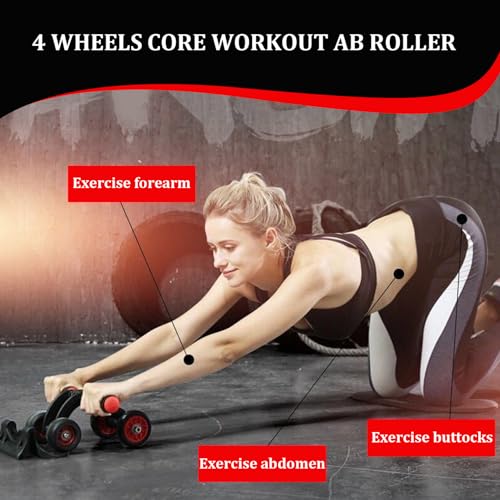 Ab Roller Exercise Wheel, Ab Roller Automatic Rebound Abs Trainer 4 Wheels Heavy Duty Abdominal Wheel with Kneeling Mat Non-slip Low Noise Core Workout