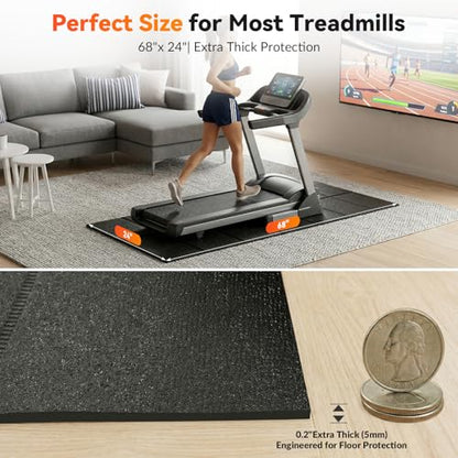 Treadmill Mat for Carpet & Hard Floors, 68" x 24" Foldable Floor Extra Thick Protection Mat, Non-Slip Noise & Shock Absorbing for Walking Pad, Exercise Bike, Elliptical, Home Gym Equipment - size: 68"L x 24"W x 0.2"Th