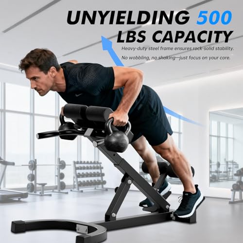 Hyper Back Extension Roman Chair 440LBS Angle & Height Adjustable Bench for Glutes, Hamstrings & Lower Back, Multi-Functional Foldable Full Body Workout for Home Gym