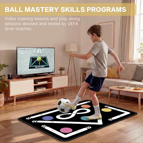2F22E Soccer Training Mat for Kids & Youth, Non-Slip Silent Footwork Training Equipment with Soccer Bounce Trainer & Socks, Ball Mastery Skills Mat with Instructional Video for Indoor Practice