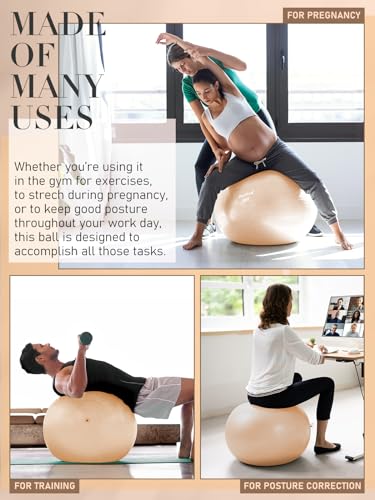 PhysKcal Yoga Ball for Exercise, Pilates Set, 4 Sizes Fitness Ball for Workout, Birthing, Pregnancy, Physical Therapy- Pump Included