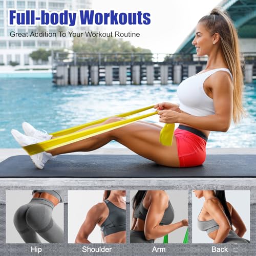 Flat Resistance Bands for Physical Therapy and Rehab, Pilates, Yoga, Latex Elastic Workout Bands Resistance for Women and Men, 5.9 Feet Long