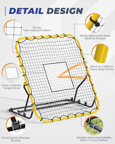Baseball Rebounder Net, 4x4.5FT Baseball Softball Volleyball Bounce Back Net with 3 Adjustable Angles, Pitchback Trainer Enhances Fielding, Catching, Throwing, Pitching, Solo Practice