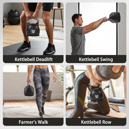 LIFERUN Adjustable Kettlebell Set with 7 Weight Levels, Choose 22.5 lb or 44 lb, Quick-Change Weight Dial & Safety Lock, Space-Saving Design, Full-Body Workout & Cross-Training