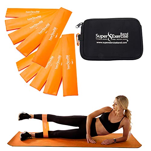 USA 14" x 3" Extra Long Latex Free Mini Loop Bands in 3, 5, 10 Pack Sets. 10 Strengths for Resistance Training, Stretching, Yoga, Toning. Plus an Exclusive iPhone App and E-Book. - color: i. Orange LIGHT+ Loop Band 10 Pack