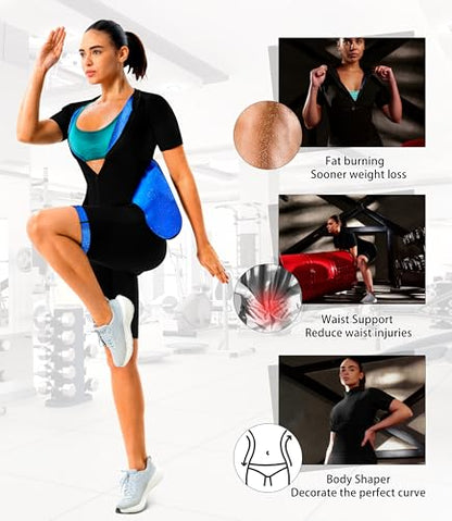LMCOB Sauna Suit For Women Waist Trainers For Women Belly Fat Full Body Jumpsuit Adjust Waist Breathable Underarm