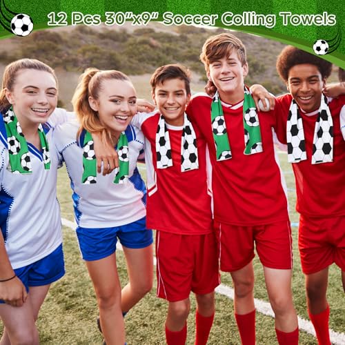 12 Pcs Soccer Cooling Towels 30" x 9" Quick Dry Microfiber Sweat Towels for Workout, Gym, Running, Soccer Teams Sports Fans Party Favors Gifts - style: Soccer