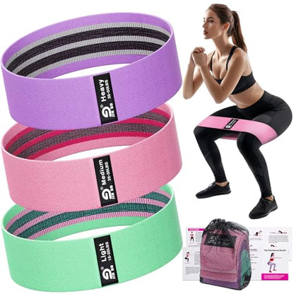 Booty & Resistance Bands – 3 Level Non-Slip Fabric Exercise Bands for Legs & Glutes, Women & Men, Squats, Hip Thigh Training, Yoga, Pilates, Home Workout