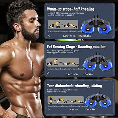 Automatic Rebound Aabdominal Wheel, 1 Set Of 2023 Upgraded Automatic Rebound Abdominal Wheel Cell Phone Stand Ab Roller With Kneeling Pad For Abdominal Core Strength Training Abdominal Muscle Roller (Blue)