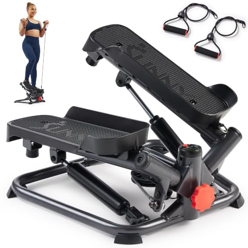 Sunny Health & Fitness Twist Stair Stepper with Resistance Bands - color: Black Onyx
