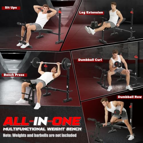 MAIDOMA 8 IN 1 Standard Weight Bench Set with Leg Extension and Leg Curl, Fast Folding & Adjustable Workout Bench for Home Gym,Adjustable Bench Press with Squat Rack.（US Stock） - color: wine red