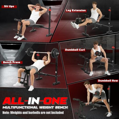 MAIDOMA 8 IN 1 Standard Weight Bench Set with Leg Extension and Leg Curl, Fast Folding & Adjustable Workout Bench for Home Gym,Adjustable Bench Press with Squat Rack.（US Stock） - color: wine red