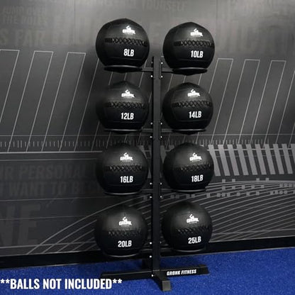 Gronk Fitness Wall Ball Rack | Heavy Duty Steel Vertical Ball Storage Rack | Holds 8 Wall Balls, Slam Balls & Soft Medicine Balls | Compact Gym Ball Holder Stand