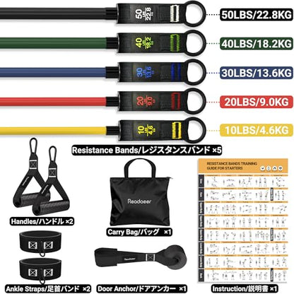 Readaeer Resistance Bands, Exercise Bands for Working Out, Work Out Bands with Handles for Men and Women for Indoor and Outdoor Sports