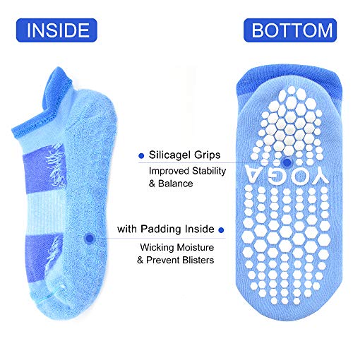 Busy Socks 2 Pack Women Ankle Non Slip Yoga Pilates Grip Socks with Cushion - color: 2 Pairs Black/Blue