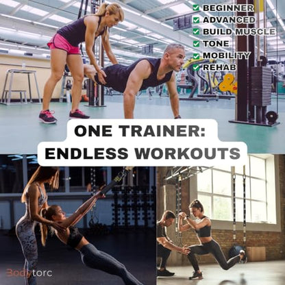 Suspension Trainer, Bodyweight Training Straps for Full Body Workouts at Home, Includes Door Anchor, Extension Arms and Advanced Foot Straps. Green