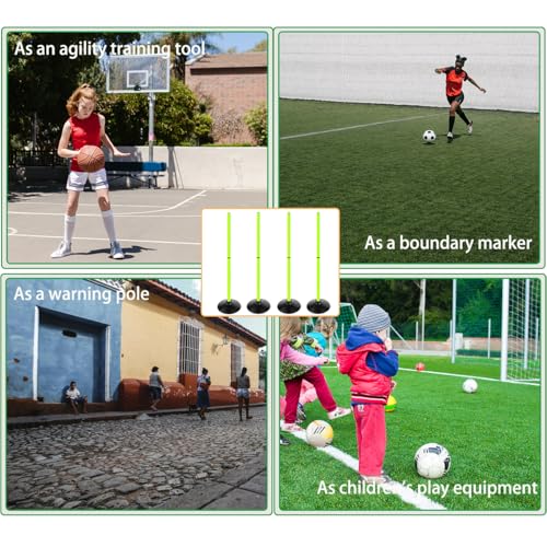Fluorescent Green Soccer Agility Poles Set Detachable Sports Trainning Speed Pole Slalom Poles with Rubber Base Sport Traning Equipment - color: 3.3 FT, style: Pack of 4