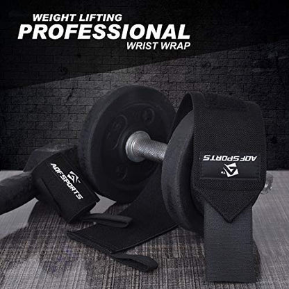 AQF Wrist Wraps for Weightlifting & Powerlifting, 18" USPA Approved (Pair) - color: Full Black