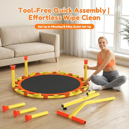 ANCHEER 38'' Kids Trampoline with Adjustable Handle, Indoor Outdoor Safe Rebounder, Heavy-Duty Recreational Trampoline with Safety Bar for Toddlers & Kids Home Play, 150lbs Weights Capacity
