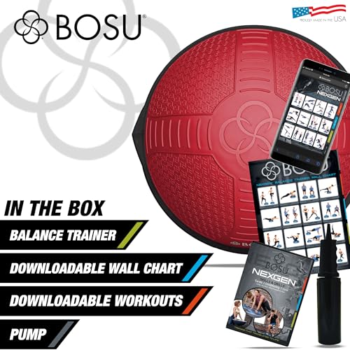 BOSU Nexgen Balance Trainer, Half-Ball Training Equipment, 65 cm Diameter, 300 lb Capacity - Burst-Resistant Stability Exercise Tool w/Non-Slip Base, Includes Hand Pump, Commercial-Grade - color: Neon Flare/Black