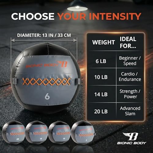 Bionic Body Soft Medicine Ball Weighted Slam Wall Ball for Cardio Workout and Core Training – Ideal for Squat, Lunge, and Partner Toss