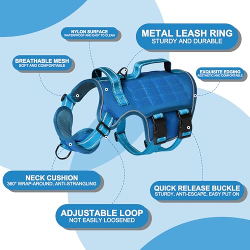 Dog Harness for Large Dogs Heavy Duty, No Pull Tactical Dog Harness with Molle System, Easy On and Off Service Dog Vest, Breathable Padded, Adjustable Reflective Pet Vest for Walking Hiking Training