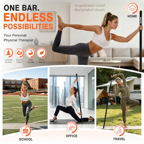 Adjustable Yoga Stick for Stretching & Balance, Upgraded Workout Pilates Equipment for Back Posture Corrector, 4-Section Steel Mobility Bar for Flexibility, Physical Therapy, Exercise Training