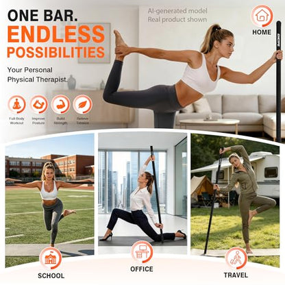 Adjustable Yoga Stick for Stretching & Balance, Upgraded Workout Pilates Equipment for Back Posture Corrector, 4-Section Steel Mobility Bar for Flexibility, Physical Therapy, Exercise Training