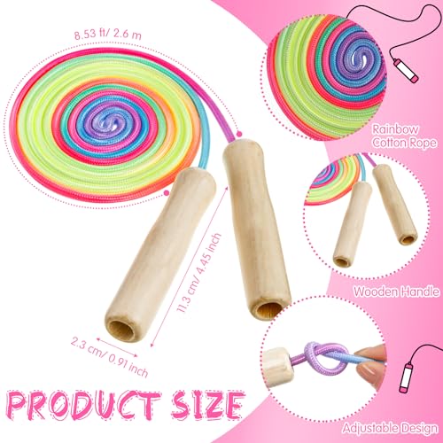 24 Pcs Jump Ropes Bulk 8.53 ft Rainbow Cotton Skipping Ropes with Wooden Handle for Exercise Physical Christian Charity Donation Operation Christmas Supplies