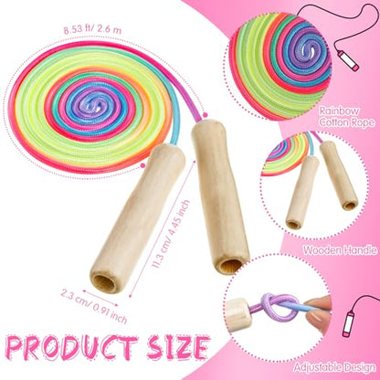 24 Pcs Jump Ropes Bulk 8.53 ft Rainbow Cotton Skipping Ropes with Wooden Handle for Exercise Physical Christian Charity Donation Operation Christmas Supplies