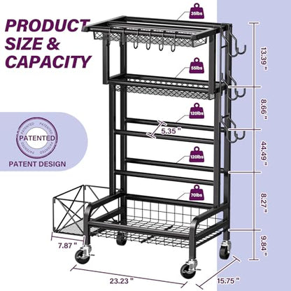 Dumbbell Rack, Weight Rack for Home Gym Storage Rack with Lockable Wheels & Hooks, Workout Equipment Storage for Yoga Mat Foam Roller Kettlebells Resistance Bands