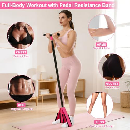 Pedal Resistance Band with Handle, 50 LBS Thickened Latex Tube Pedal Resistance Band with Soft Non-Slip Foam Foot Pedals for Women, Tension Rope Trainer for Abs, Legs,Home Gym Workout Equipment