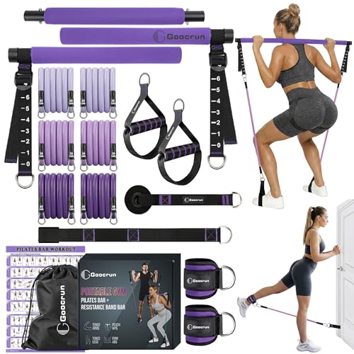 Portable Pilates Bar Kit with Resistance Bands for Men and Women - 3 Set Exercise Resistance Bands - Multifunctional Home Gym - Supports Full-Body Workouts – with Fitness Poster and Video - color: 20.30.40 LBS - Gradient Purple, size: Multifunc-Level