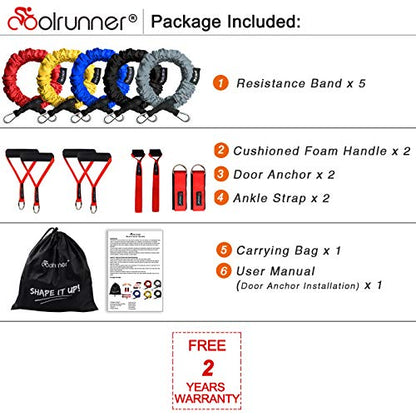 14 PCS Resistance Bands Set, Exercise Tubes, 20lbs to 40lbs Workout Bands with Handles Protective Nylon Sleeves Door Anchor Ankle Strap, Elastic Exercise Bands for Men Women - up to 150lbs