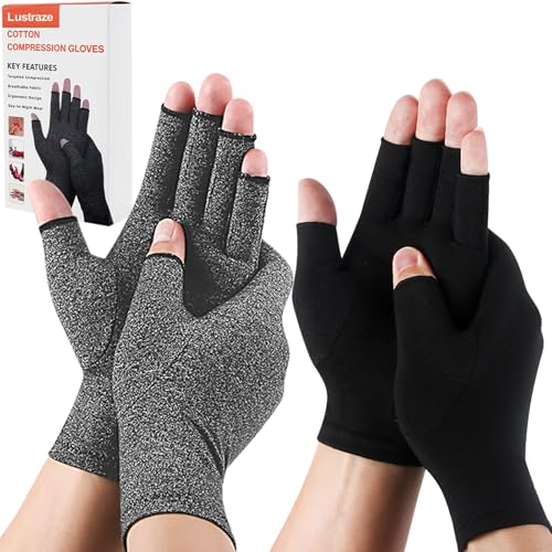2 Pairs Compression Arthritis Gloves for Women Men for Pain - color: Black+grey, size: S(2-2.8Inch)