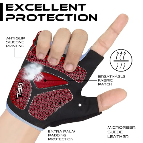 Half Finger Cycling Gloves for Men Women, Gel Padded Anti-Slip Shock Absorbing Weight Lifting Gym Gloves Cycle Mountain Bike Gloves for MTB, Biking, Hiking