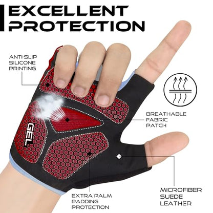 Half Finger Cycling Gloves for Men Women, Gel Padded Anti-Slip Shock Absorbing Weight Lifting Gym Gloves Cycle Mountain Bike Gloves for MTB, Biking, Hiking