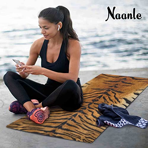 Naanle Tiger Yoga Mat with Carrying Bag Set, Tiger Print Exercise Mat Foldable Non Slip Travel Lightweight Workout Rug for Home Gym Yoga Pilates Stretching Floor Fitness 71x26 in - color: White 29