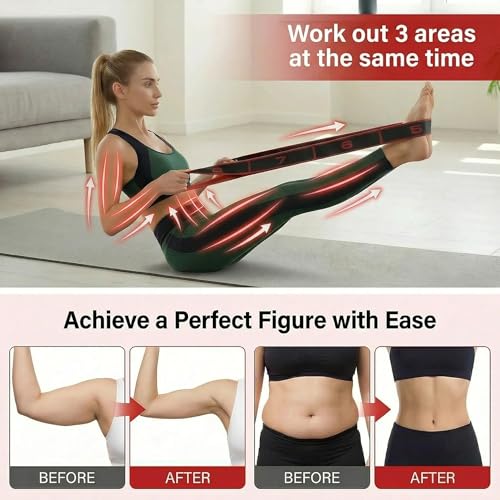 Stretch Bands for Exercise: 8-Section Elastic Exercise Band with Loops, Flexibility Stretching Strap Resistance Bands for Working Out, Leg Glutes Yoga Physical Therapy Fitness Equipment (Black)