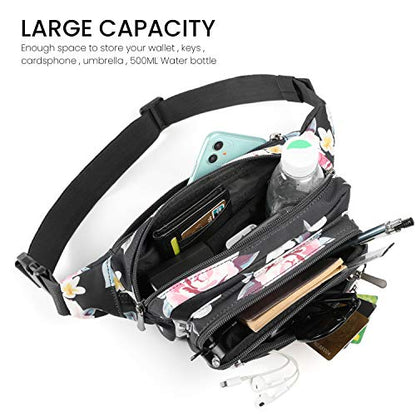 CXWMZY Fanny Packs For Women & Men Waist Pack Hip Bum Bag with Multi-Pockets Large Capacity Waterproof Casual Bum Bag for Disney Traveling Casual Cycling Running Hiking - color: Black_Flower
