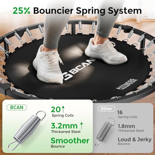 BCAN SP3 40"/48" Foldable Mini Trampoline, Rebounder Trampoline for Adults, U/T Adjustable Foam Handle, Exercise Rebounder for Adults Indoor/Garden Workout, Max Load 330lbs/440lbs-40T-Green