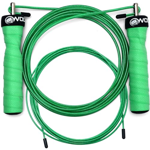 Attack Speed Jump Rope Adjustable Dual-Cable Skipping Rope for Men, Speed & Weighted Options, Fast Fold-Over Adjustment Durable Adult Boxing Rope for Fitness, Cardio Home Gym & Cross Training - Green