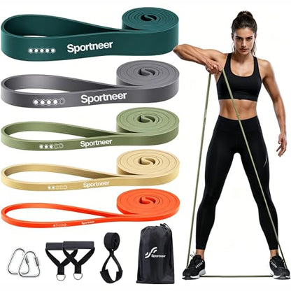 Sportneer Resistance Bands for Working Out: Pull Up Bands 5-130lb 5 Levels Exercise Bands Workout Bands Set with Handles & Door Anchor Pull Up Assist Bands for Men Women Resistance Training