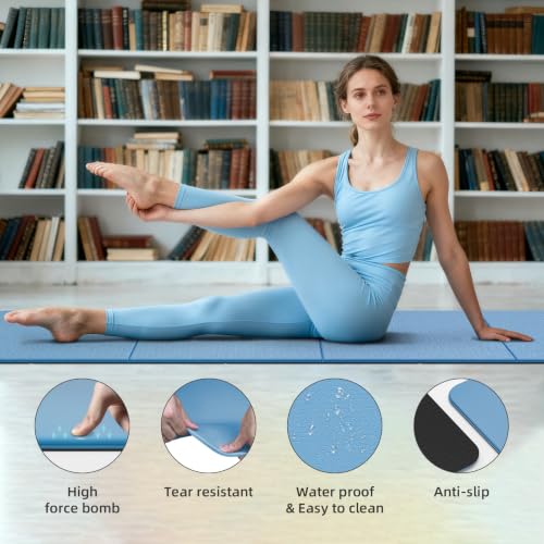 Foldable TPE Yoga Mat Thick 10mm,75" x40"Extra Large Exercise Mats - color: Blue