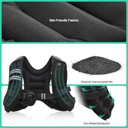 Weighted Vest for Men and Women 6lbs/8lbs/12lbs/16lbs/20lbs Adjustable Weights Rucking Vest for Walking, Strength, Training, Running
