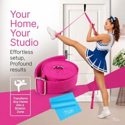 Leg Stretcher Strap with Door Anchor and Resistance Band, Splits Trainer - color: Vibrant Pink